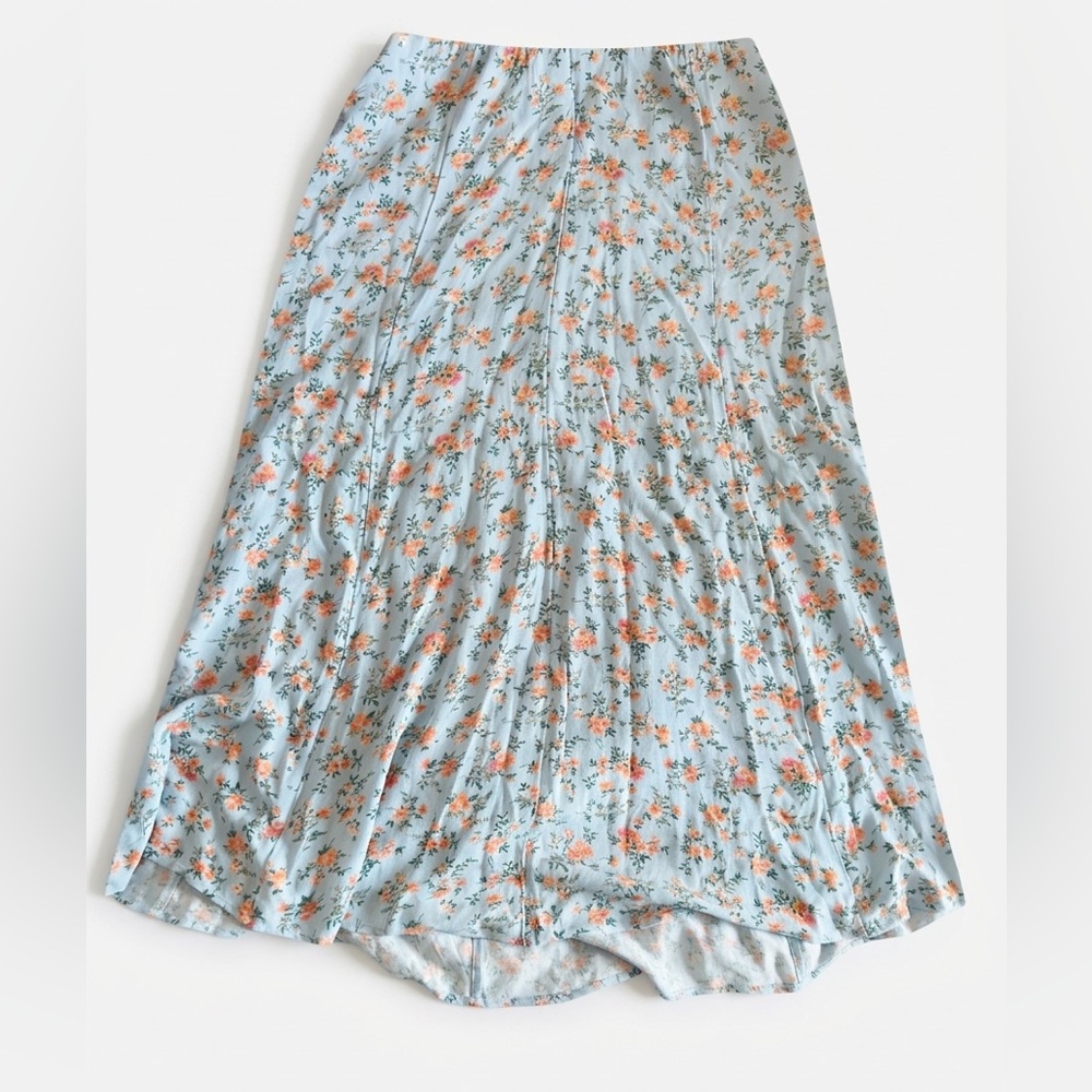 American Eagle Outfitters Light Blue Maxi Skirt with Peach Floral Print